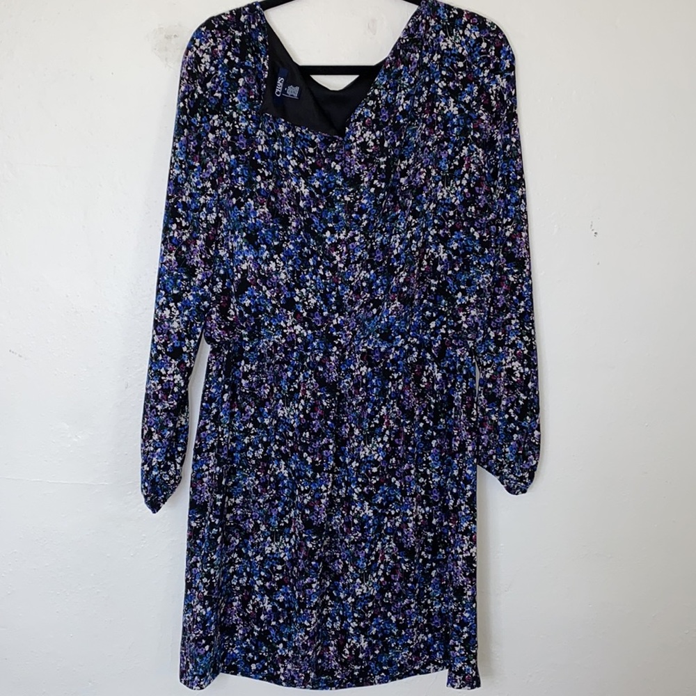 * CHAPS Blue Purple Floral Long Sleeve Blousen ( Elastic Waist) Dress Women